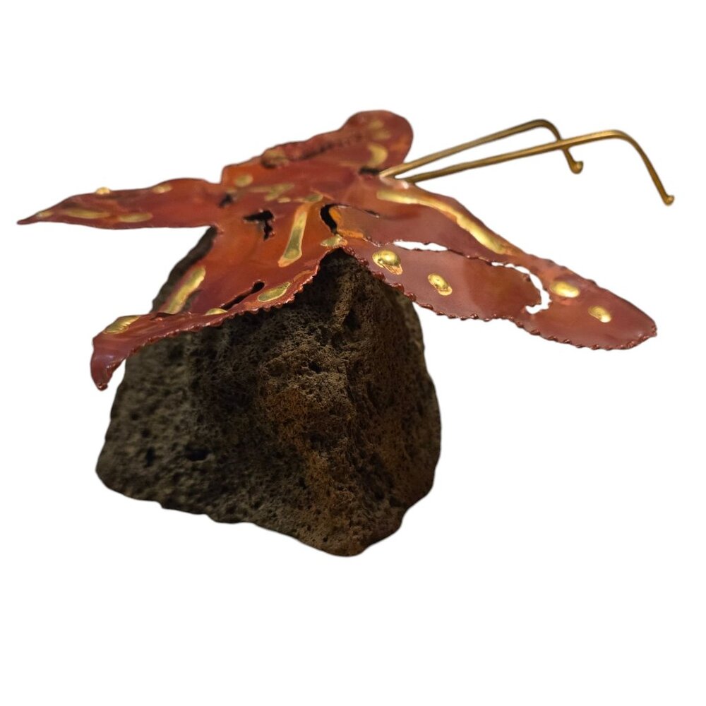 Metal Butterfly Sculpture Lava Rock Home Decor Art Vintage Mid Century Figurine